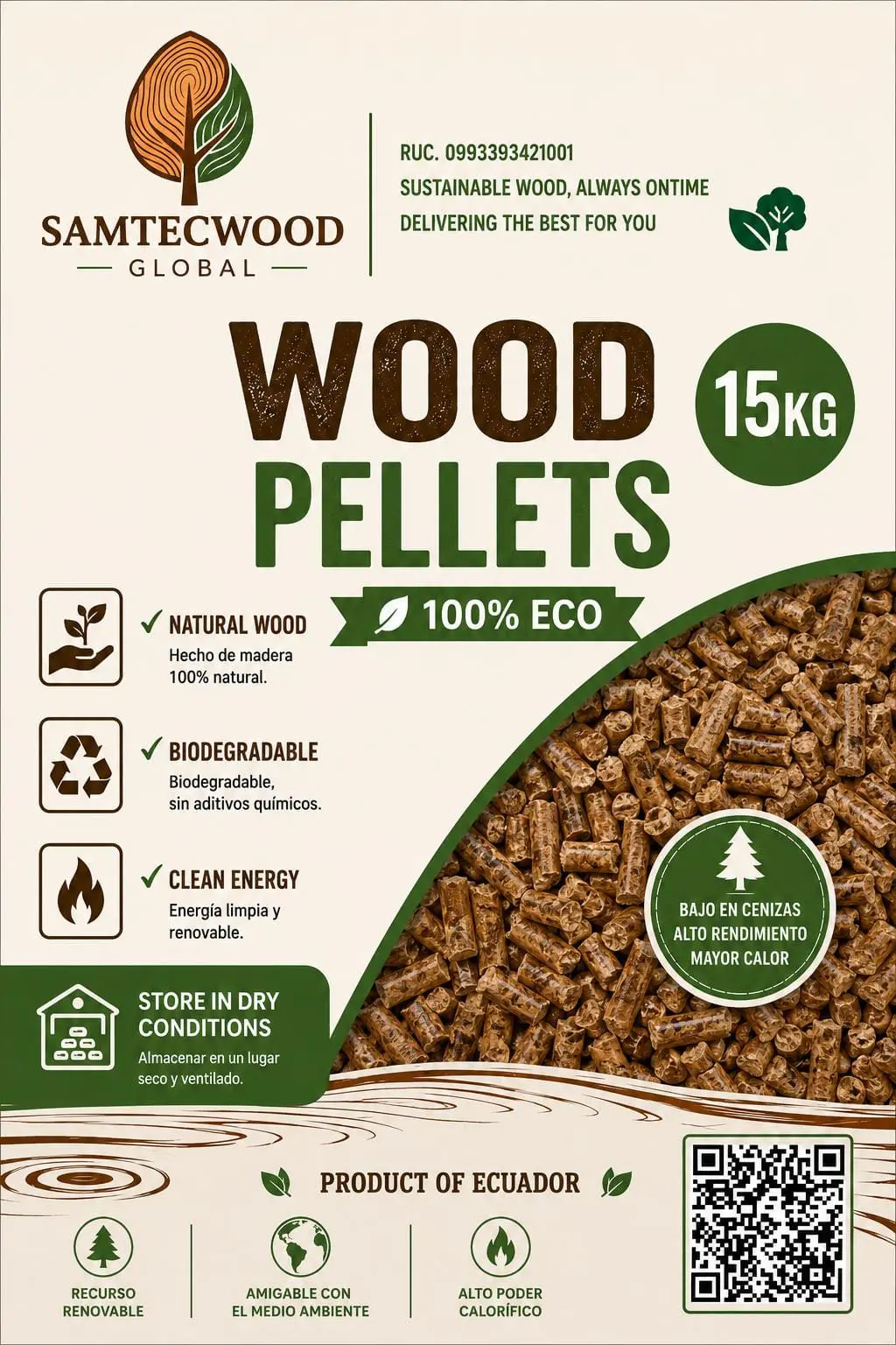 Primer plano de pellets de madera premium